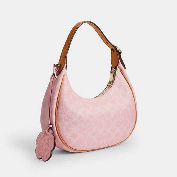 NWT Coach Pink Signature Canvas Hobo Shoulder Bag CDW86 with Flower Charm - Picture 5 of 11